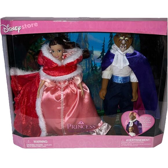 Disney Store Beauty Princess Belle-Pink Dress & The Beast Doll Set RARE  WIDE BOX